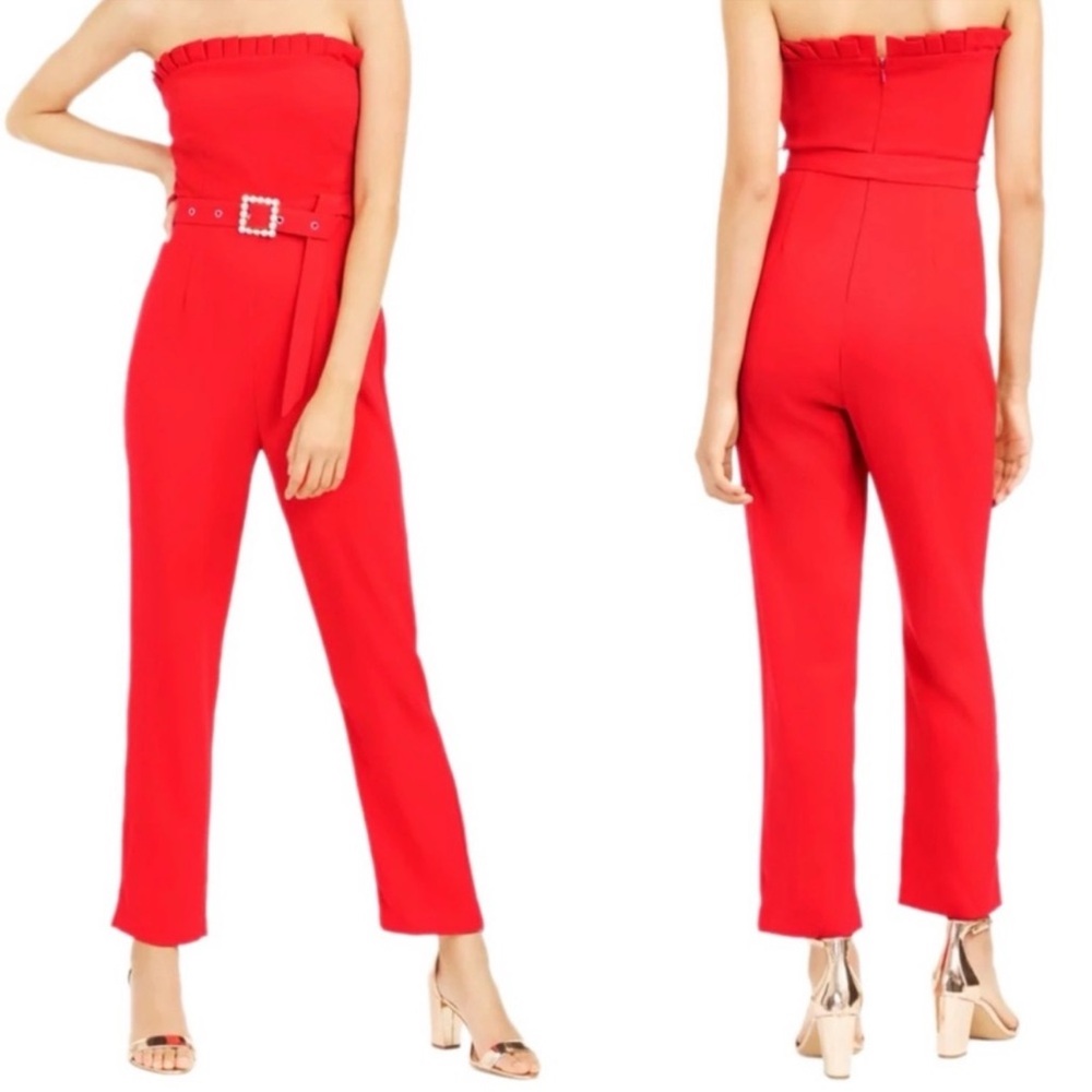 Anthropologie Foxiedox Red Strapless Party Straight leg Jumpsuit NWT